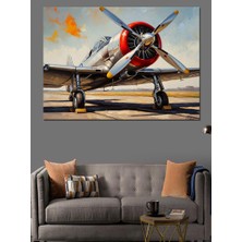 Artmeg Pervaneli Antik Savaş Uçağı Pistte Dekoratif Kanvas - Mdf Ahşap Tablo