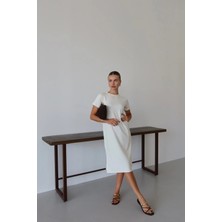 Colezium Modal Yırtmaçlı Elbise Beyaz Pt