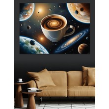 Artmeg Uzayda Kahve Keyfi Astronomi Tablo Dekoratif Kanvas - Mdf Ahşap Tablo