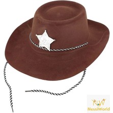 Mey Ithalat® Çocuk Kovboy Şapkası Plastik Üzeri Flok Kaplama Koyu Kahverengi