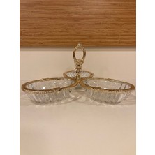 Plus Home Çerezlik Ikramlık 3'lü Döküm Kenar Çerçeveli Altın Kesme Cam