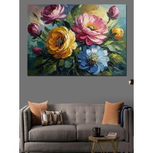 Tablomega Vazoda Renkli Güller Bahar Tablosu Dekoratif Kanvas - Mdf Ahşap Tablo