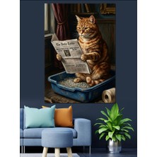 Artmeg Tuvalette Gazete Okuyan Kedi Dekoratif Kanvas - Mdf Ahşap Tablo
