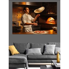 Tablomega Pizza Hamuru Açan Usta Şef Dekoratif Kanvas - Mdf Ahşap Tablo