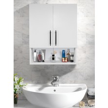 Holtech Ahşap Modern 2 Kapaklı Beyaz Lavabo Üstü Banyo Dolabı