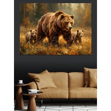 Tablomega Yavrularıyla Ormanda Yürüyen Anne Ayı Dekoratif Kanvas - Mdf Ahşap Tablo