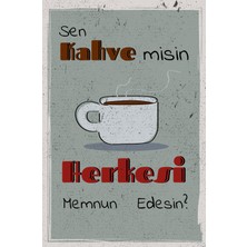 tp Retro Vintage 5 mm Ahşap Üzerine Sen Kahvemisin Temalı Poster Tablo 20X30 cm