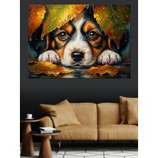 Tablomega Sonbahar Yaprakları Altında Yavru Köpek Dekoratif Kanvas - Mdf Ahşap Tablo