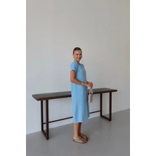 Colezium Modal Yırtmaçlı Elbise Mavi Pt