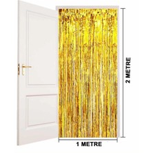 Mey Ithalat® Altın Gold Renk Ekstra Metalize Parlak Saçaklı Arka Fon Perde Ithal  1x2 Metre