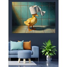 Tablomega Tuvalette Gözlüklü ve Şapkalı Ördek Dekoratif Kanvas - Mdf Ahşap Tablo