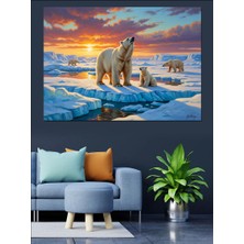 Artmeg Buzulda Anne ve Yavru Kutup Ayısı Dekoratif Kanvas - Mdf Ahşap Tablo