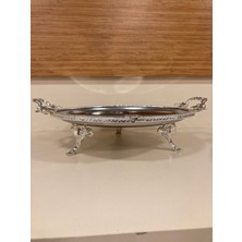 Plus Home Sunum Tabağı Yuvarlak Kulplu Ayaklı Ortaboy 25 cm Döküm Kenar Çerçeveli Gümüş Paslanmaz Çelik