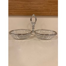 Çerezlik Ikramlık 2'li Gümüş Döküm Kenar Çerçeveli Kesme Cam