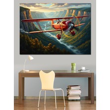 Tablomega Gökyüzünde Süzülen Kırmızı Antika Uçak Dekoratif Kanvas - Mdf Ahşap Tablo