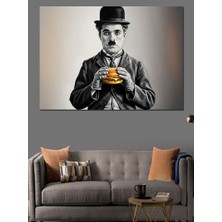 Tablomega Hamburger Yiyen Charlie Chaplin Portresi Dekoratif Kanvas - Mdf Ahşap Tablo