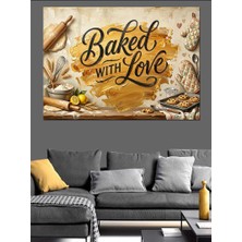 Artmeg Sevgiyle Pişirildi Mutfak Yazısı Tasarımı Dekoratif Kanvas - Mdf Ahşap Tablo