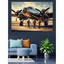 Artmeg Pervaneli Gümüş Renkli Antik Uçak Dekoratif Kanvas - Mdf Ahşap Tablo