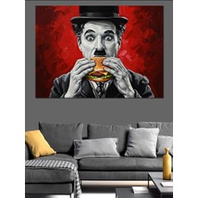 Tablomega Hamburger Yiyen Karizmatik Charlie Chaplin Dekoratif Kanvas - Mdf Ahşap Tablo