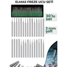 Mey Ithalat® 30 Parça Elmas Freze Ucu Seti - 3mm Şaft Profesyonel Gravür, Oyma ve Hassas Taşlama Seti