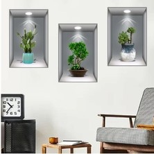 Mey Ithalat® 3D Çiçek Vazo Duvar Sticker 3 Lü Set Gri Fon
