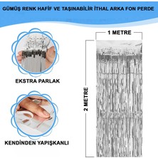 Mey Ithalat® Gümüş Renk Ekstra Metalize Parlak Saçaklı Arka Fon Perde Ithal A Kalite 1x2 Metre