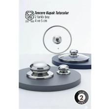 Mey Ithalat® Valeria Serisi 2’li Paslanmaz Çelik Lüks Tencere Kapağı Tutucu Seti - 4-5 cm Universal