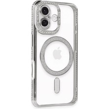 Mey Ithalat®  iPhone 16 Kılıf Joke Simli Magneticsafe Kılıf - Gümüş