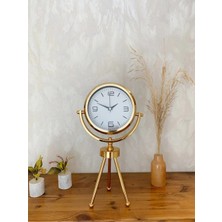 Mey Ithalat® Gold Metal Mini Tripod Modern Masa Saati 45×26 cm – Şık ve Dekoratif Tasarım