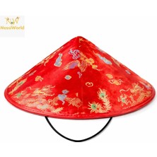 Mey Ithalat® Kırmızı Saten Çin Desenli Dragon Işlemeli Şapka – Lastikli