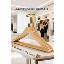 Mey Ithalat® Lasvegas Ahşap Elbise Askısı - 6'lı Set, Lüks Amerikan Kancalı Gardırop Düzenleyici