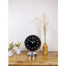 Mey Ithalat® Krom Metal Gece Siyahı Masa Saati 25×20 cm