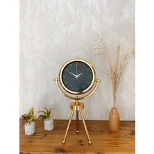 Mey Ithalat® Gold Metal Mini Tripod Mermer Ilhamı Masa Saati 45×26 cm