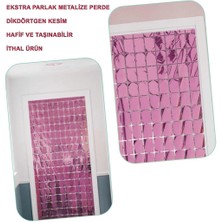 Mey Ithalat®  Ekstra Metalize Rose Gold Renk Disko Dikdörtgen Kesim Kapı Perdesi Dekorasyon 1x2 Metre