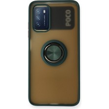 Mey Ithalat®  Xiaomi Redmi 9t Kılıf Montreal Yüzüklü Silikon Kapak - Yeşil