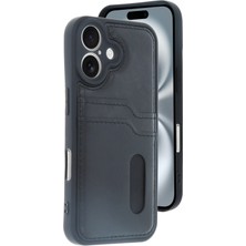 Mey Ithalat®  iPhone 16 Kılıf Sara Kartvizitli Deri Kılıf - Siyah