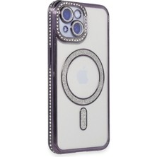 Mey Ithalat®  iPhone 14 Kılıf Joke Simli Magneticsafe Kılıf - Derin Mor