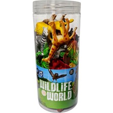 Brother Toys Tüpte 22 Parça Vahşi Hayvanlar 12 Hayvan 10 Aksesuar Aslan Timsah Zebra Goril Fil Zürafa Kaplan Fil Gergedan Suaygırı Boz Ayı Jaguar