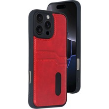 Mey Ithalat®  iPhone 16 Pro Max Kılıf Sara Kartvizitli Deri Kılıf - Kırmızı