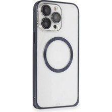 Mey Ithalat®  iPhone 15 Pro Max Kılıf Metal Bumper Magneticsafe Kapak - Lacivert