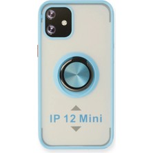 Mey Ithalat®  iPhone 12 Mini Kılıf Montreal Yüzüklü Silikon Kapak - Buz Mavi