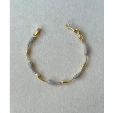 Stelle Jewelry YSX Gold Zirkon Taşlı Virgül Bileklik 19 cm – Gold Kaplama Şık Kadın Bileklik Günlük ve Özel Davet Takısı