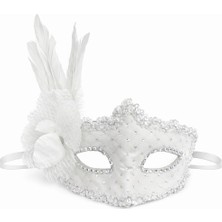 Colezium Beyaz Tüylü Venedik Lüks B Maskesi