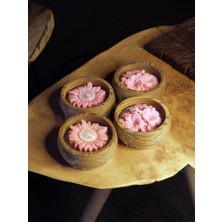 Dekoratif Çiçek Mum - Ahşap Kasede - Hediyelik (2'li Set)