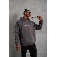 Lushiowear Erkek Baskılı Kapüşonlu ve Kanguru Üç Iplik Pamuklu Cepli Sweat- Gri