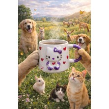 Kabartma Mor Kedi Figürlü Kupa Bardak Mug 200ML