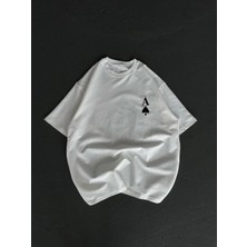 Lushiowear Kadın Baskılı T-Shirt Kısa Kol Bisiklet Yaka Oversize Rahat Kalıp Günlük Tişört  - Beyaz