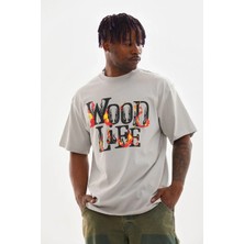 Lushiowear Erkek Baskılı T-Shirt Kısa Kol Bisiklet Yaka Rahat Kalıp Tişört - Gri