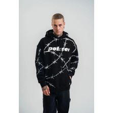 Lushiowear Erkek Kapşonlu Varak ve Pano Baskılı Sweatshirt- Siyah