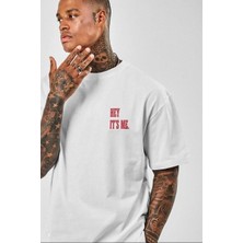 Lushiowear Erkek Baskılı T-Shirt Kısa Kol Bisiklet Yaka Regular Fit Rahat Kalıp Tişört -  Beyaz